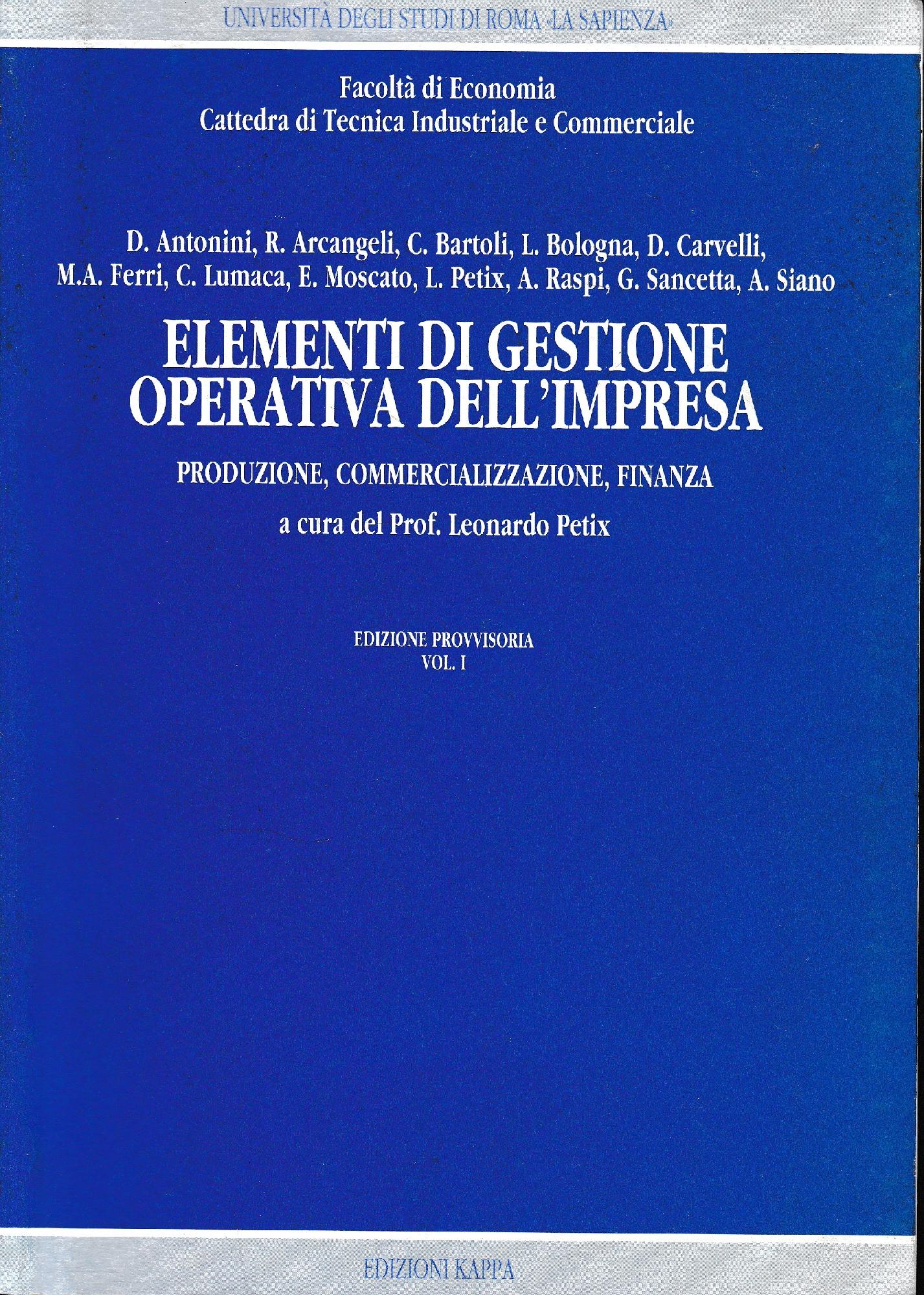 Elementi di gestione operativa dell'impresa vol. 1 - copertina