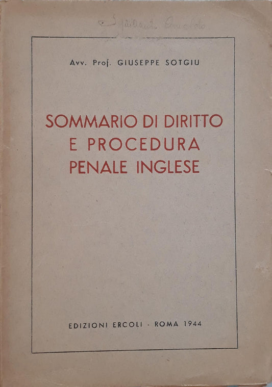 Sommario di diritto e procedura penale inglese - copertina