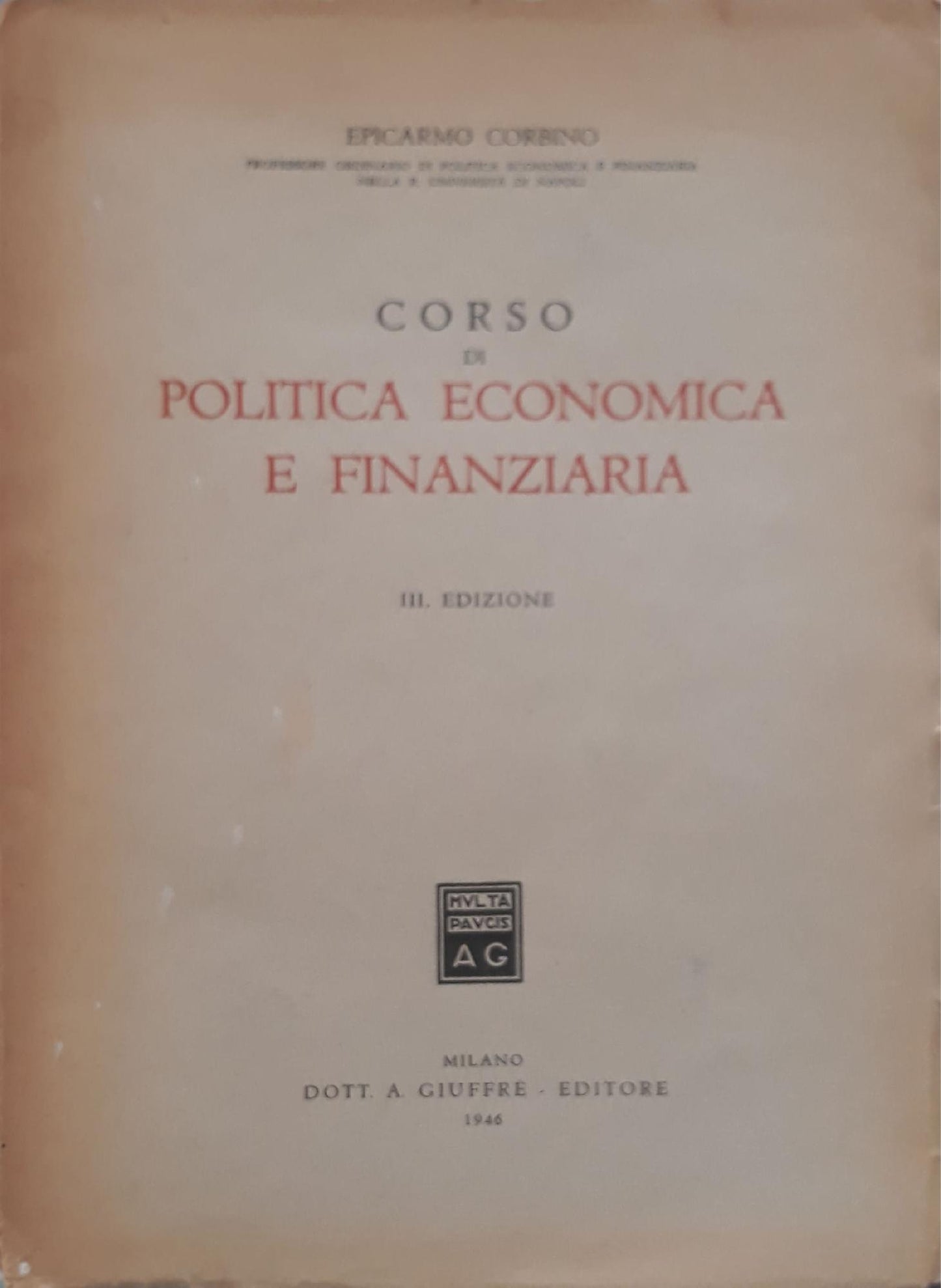 Corso di politica economica e finanziaria - copertina