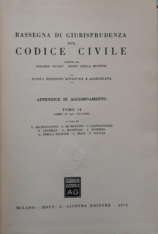 Rassegna di giurisprudenza sul codice civile - tomo II libro IV (art.1173 -2059) - copertina