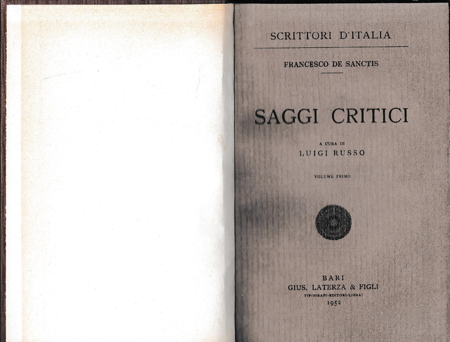 Saggi critici, volume primo - copertina