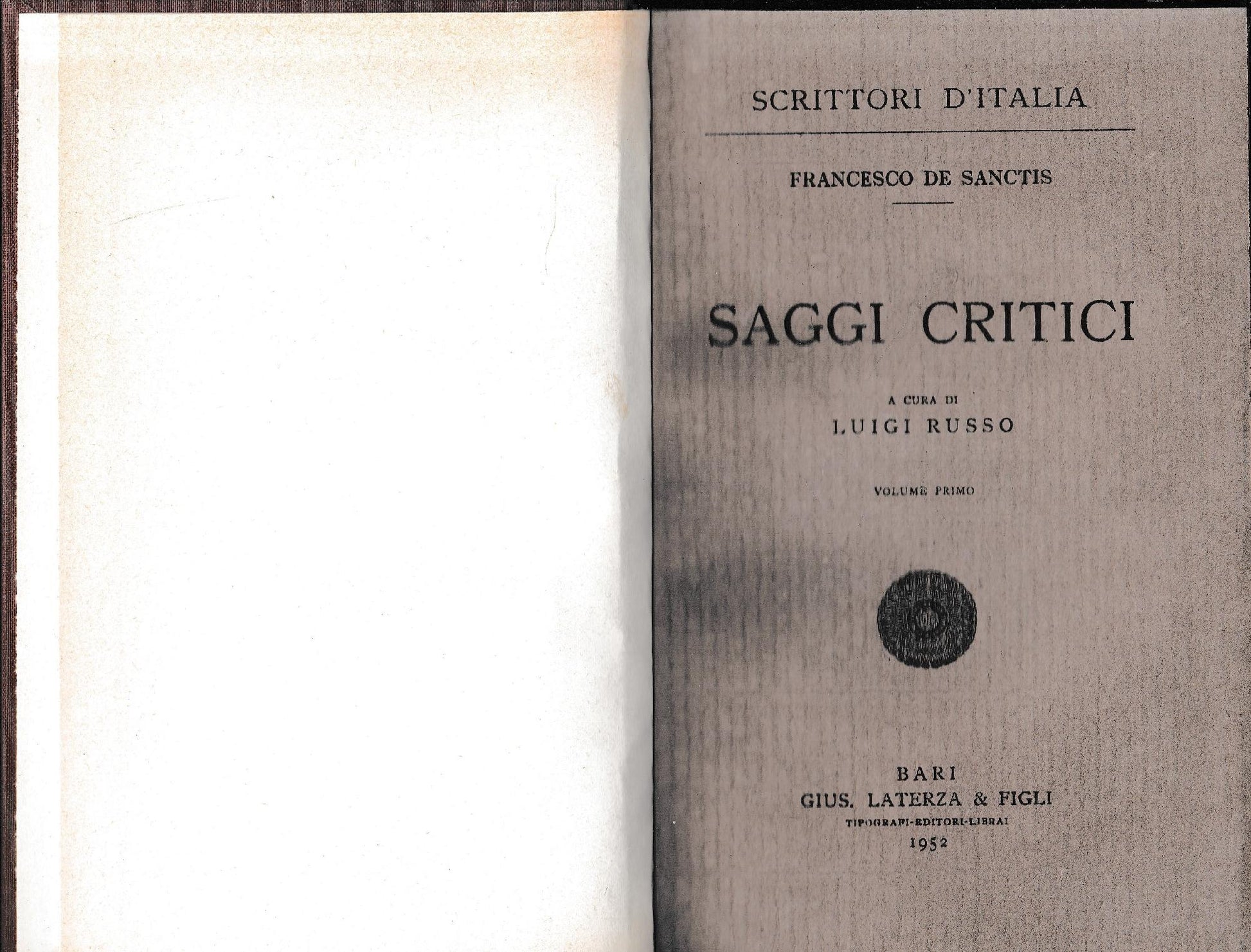 Saggi critici, volume primo - copertina