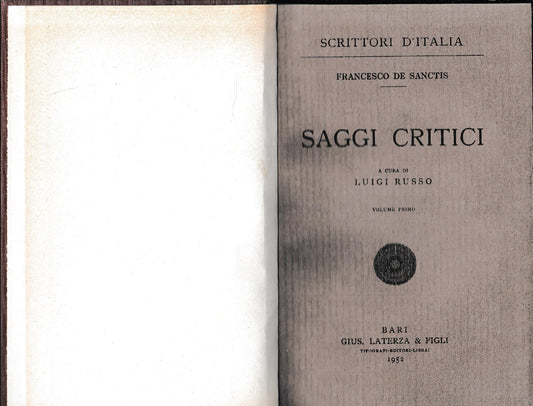 Saggi critici, volume primo - copertina