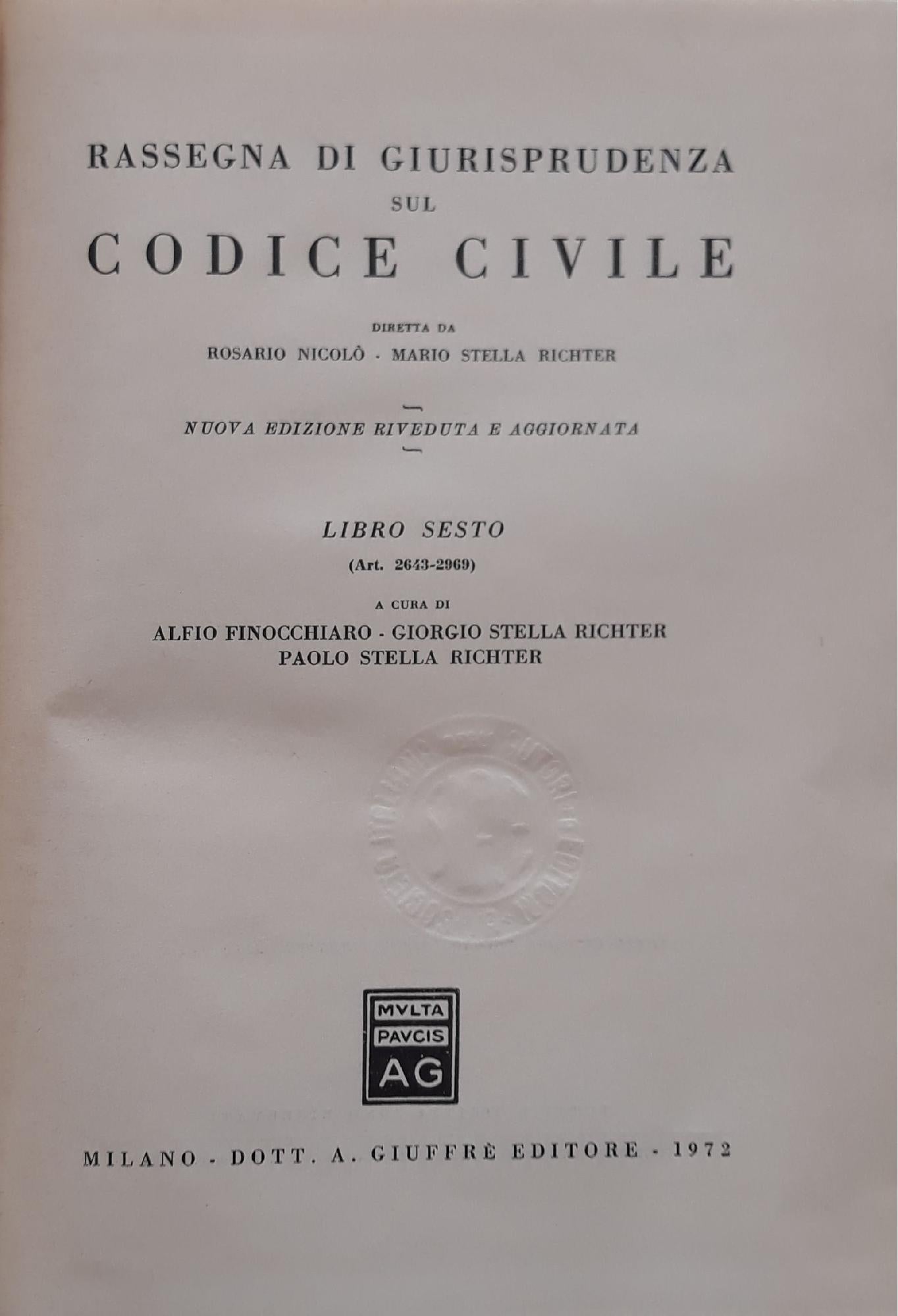 Rassegna di giurisprudenza sul codice civile: Libro sesto (art. 2643-2969) - copertina