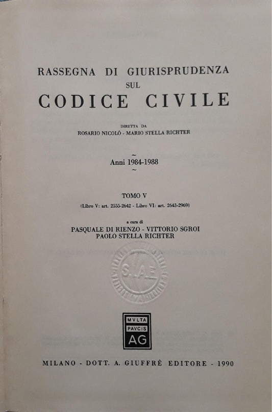 Rassegna di giurisprudenza sul Codice civile. Anni 1984-1988. Artt. 2555 - 2969 (Tomo 5) - copertina
