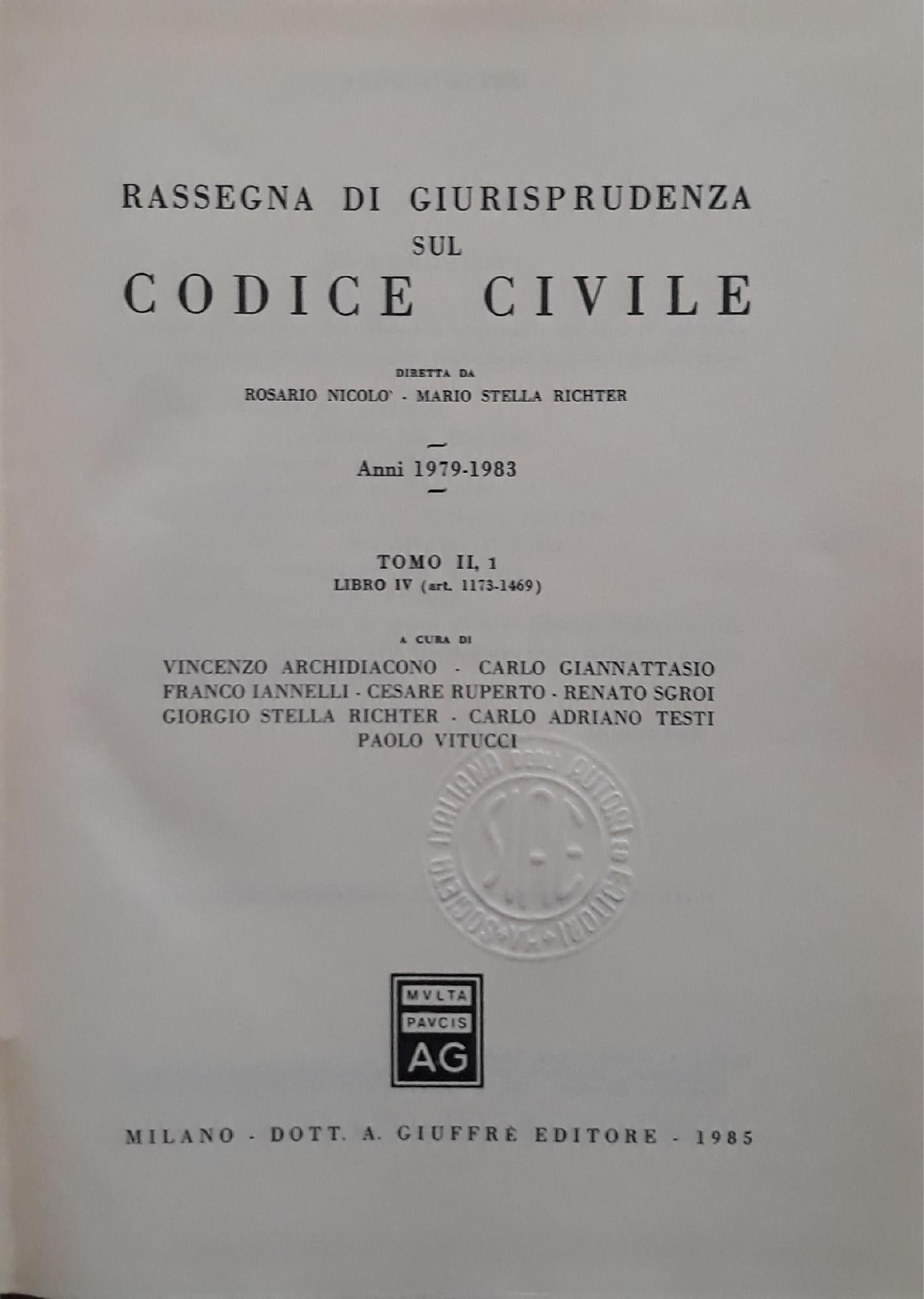 Rassegna di giurisprudenza sul codice civile: Tomo 2: Anni 1979-1983 : 2 : libro 4. (art. 1173-1469) - copertina