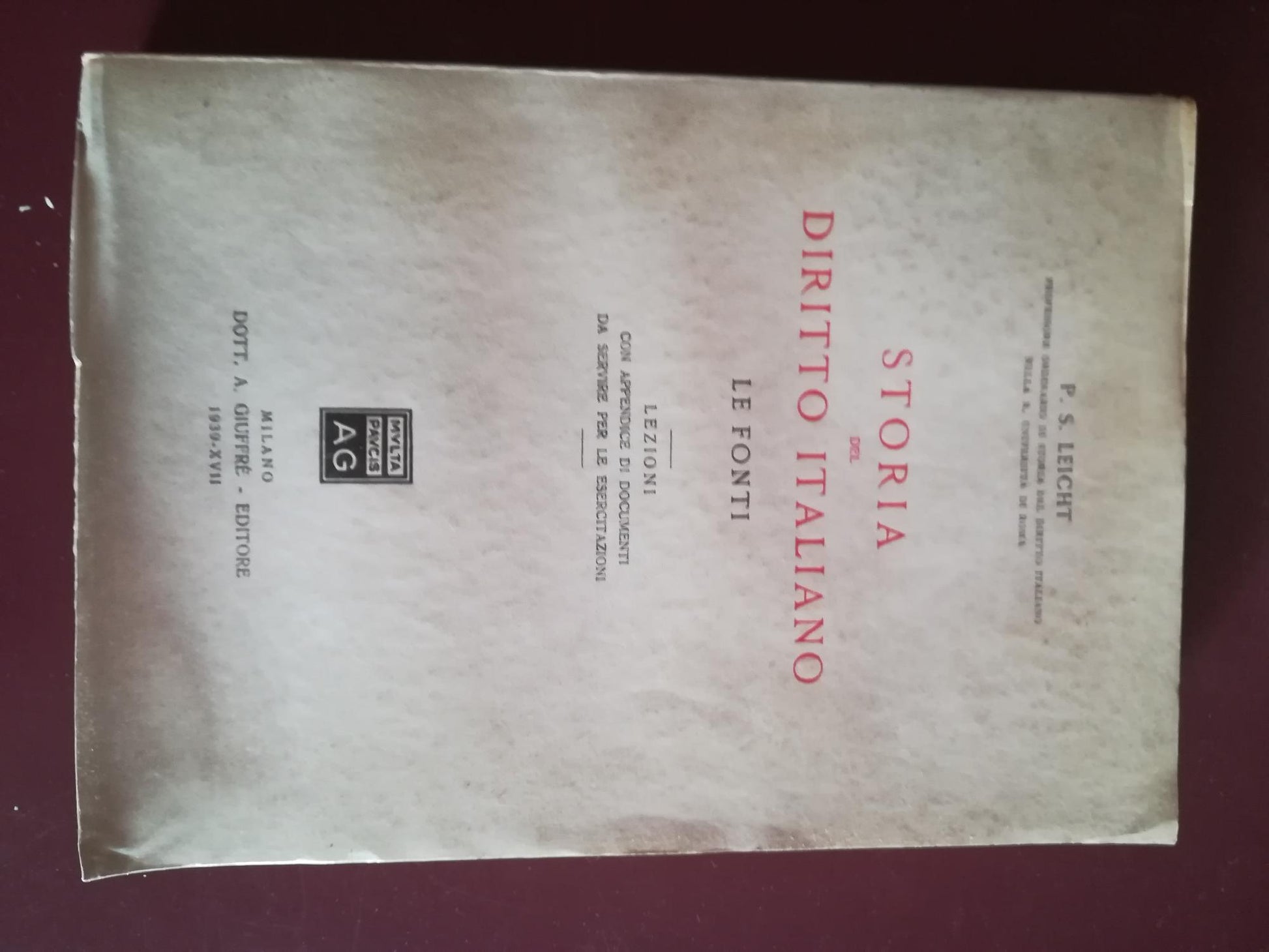 Storia del Diritto Italiano. Le Fonti - copertina
