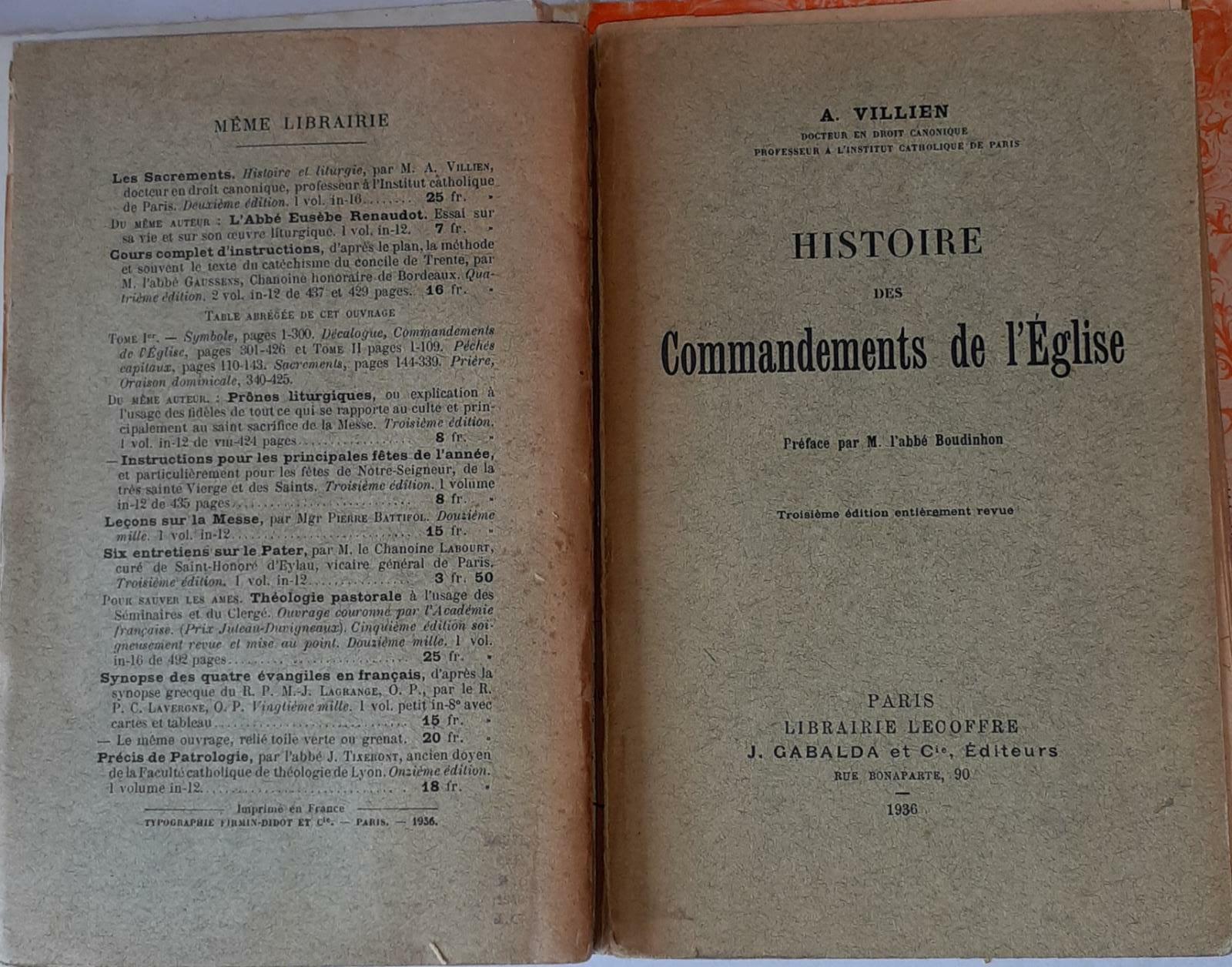 Histoire des Commandements de l'Eglise - copertina