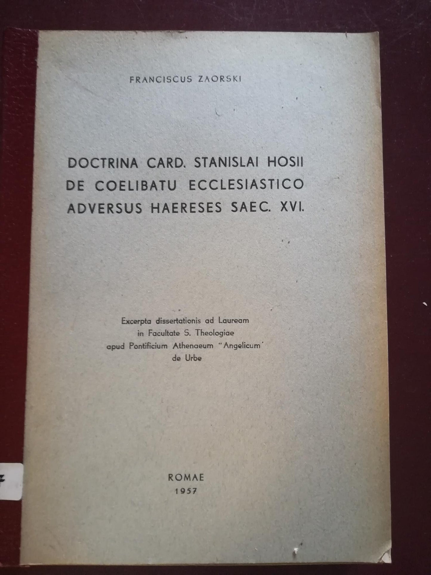 Doctrina card. Stanislai Hosii de coelibatu ecclesiastico adversus haereses saec XVI - copertina