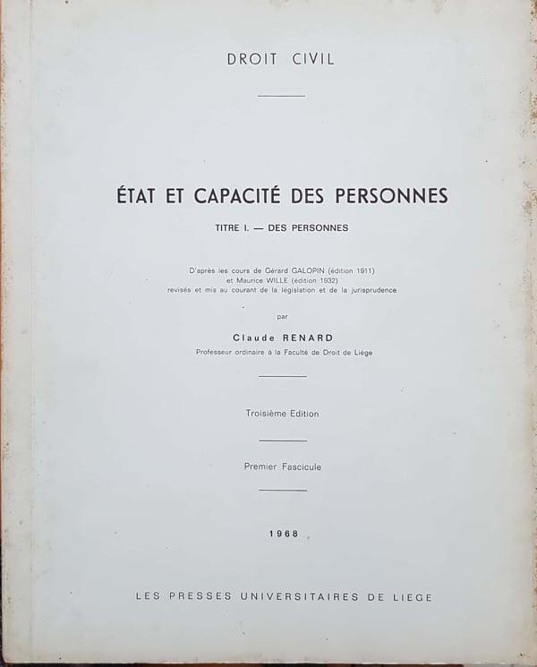 Droit Civil. Etat et capacité des personnes, Titre I: des personnes - copertina