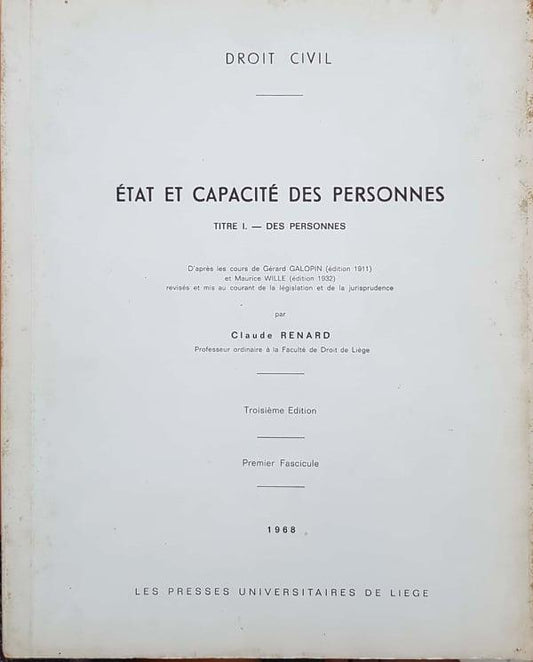 Droit Civil. Etat et capacité des personnes, Titre I: des personnes - copertina