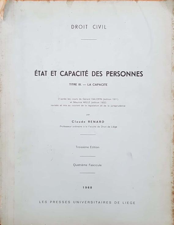 Etat et capacité des personnes. Titre III - La Capacite - copertina