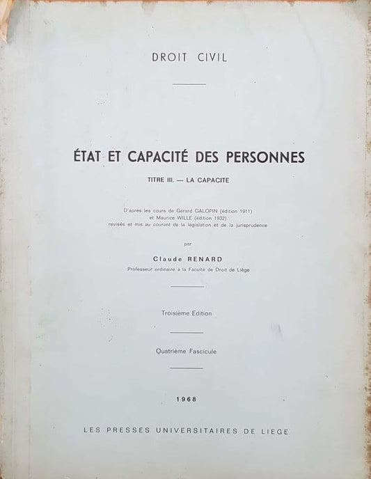 Etat et capacité des personnes. Titre III - La Capacite - copertina