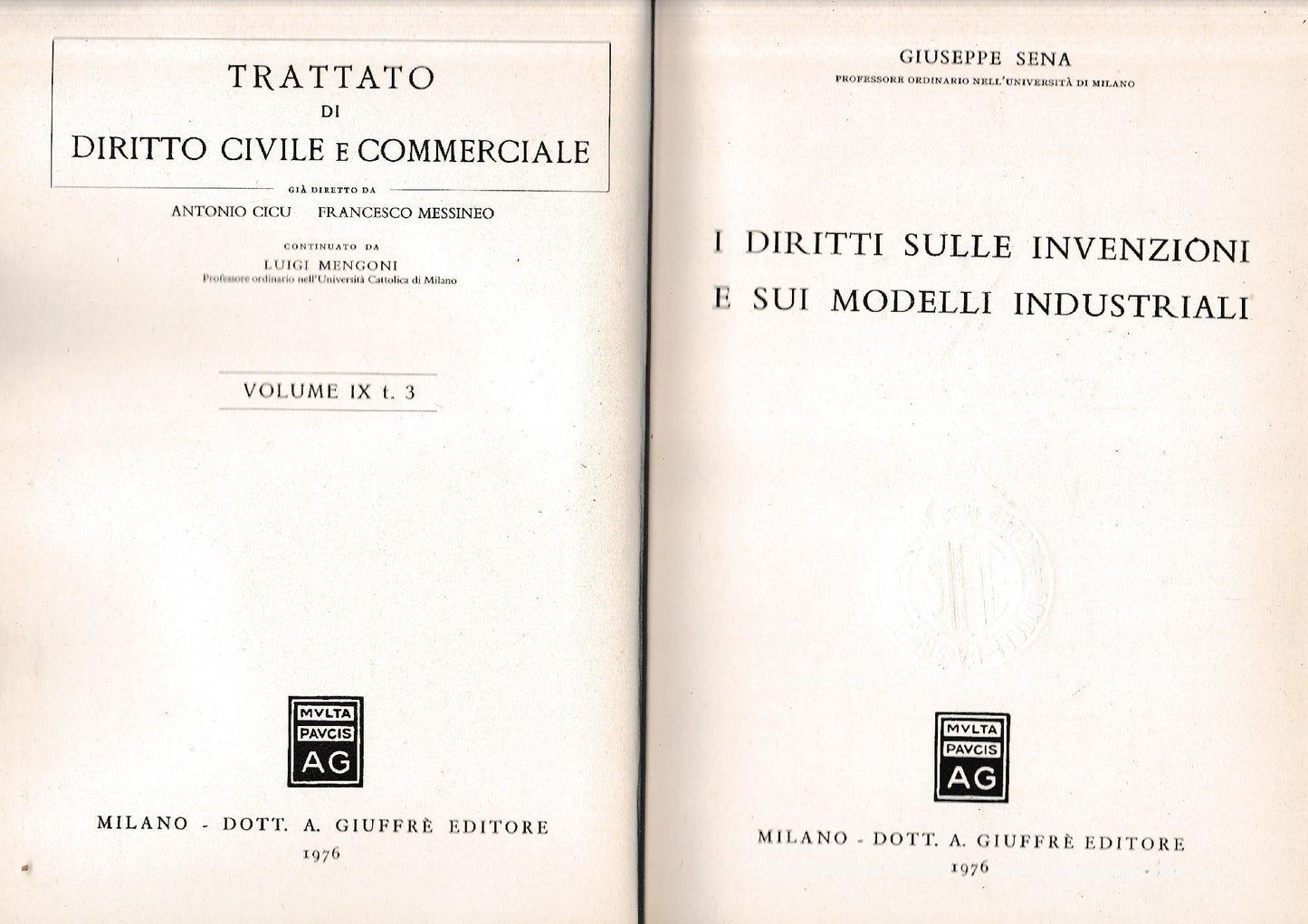 Trattato di Diritto Civile e Commerciale, volume IX, tomo 3. I diritti sulle invenzioni e sui modelli industriali - copertina