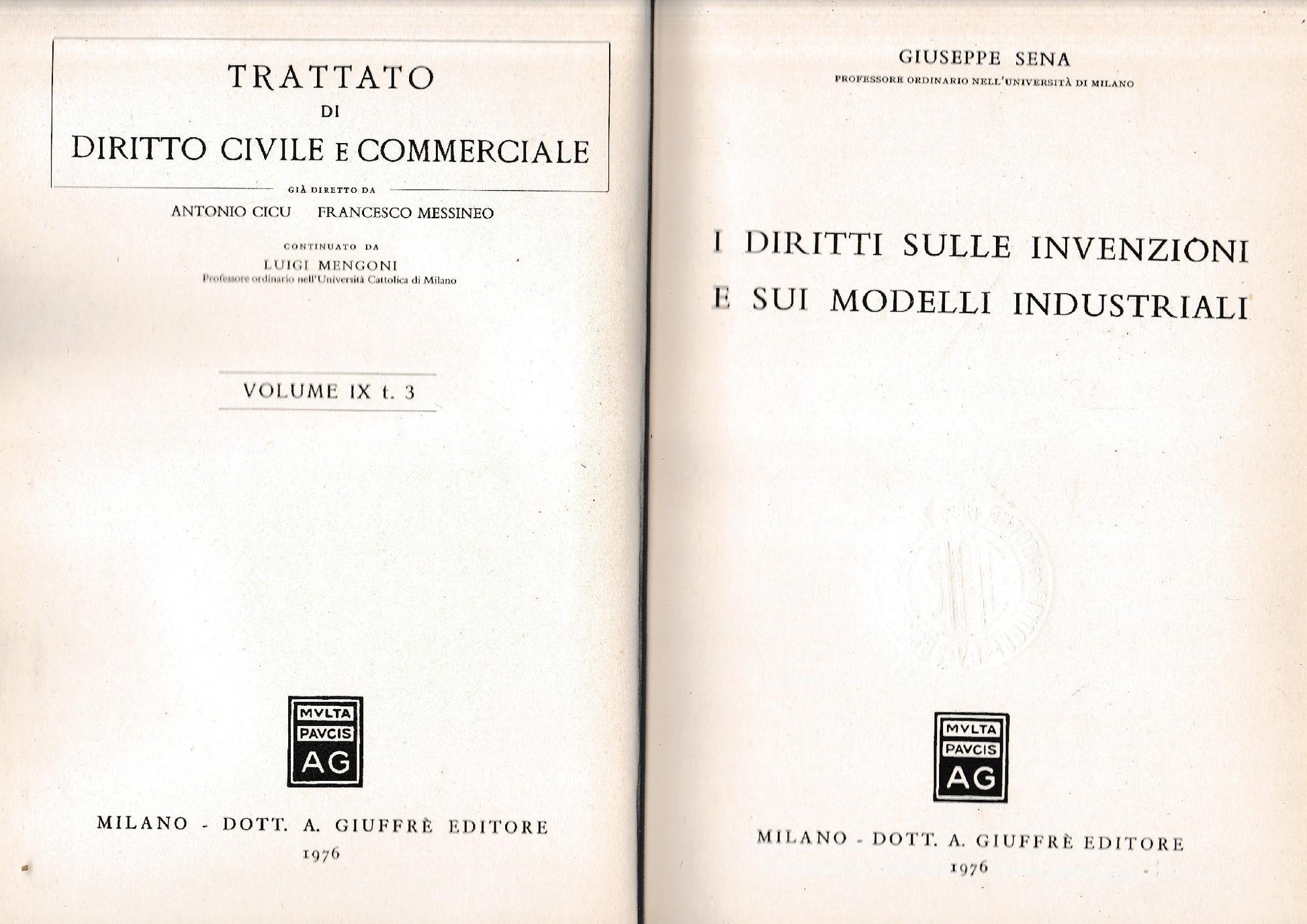 Trattato di Diritto Civile e Commerciale, volume IX, tomo 3. I diritti sulle invenzioni e sui modelli industriali - copertina