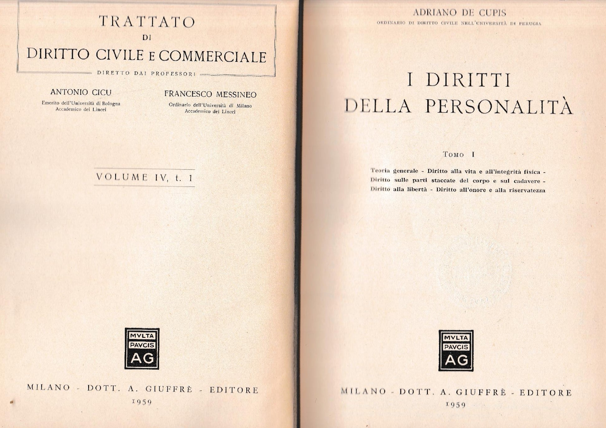 Trattato di Diritto Civile e Commerciale, volume IV, tomo 1. I diritti della personalità - copertina