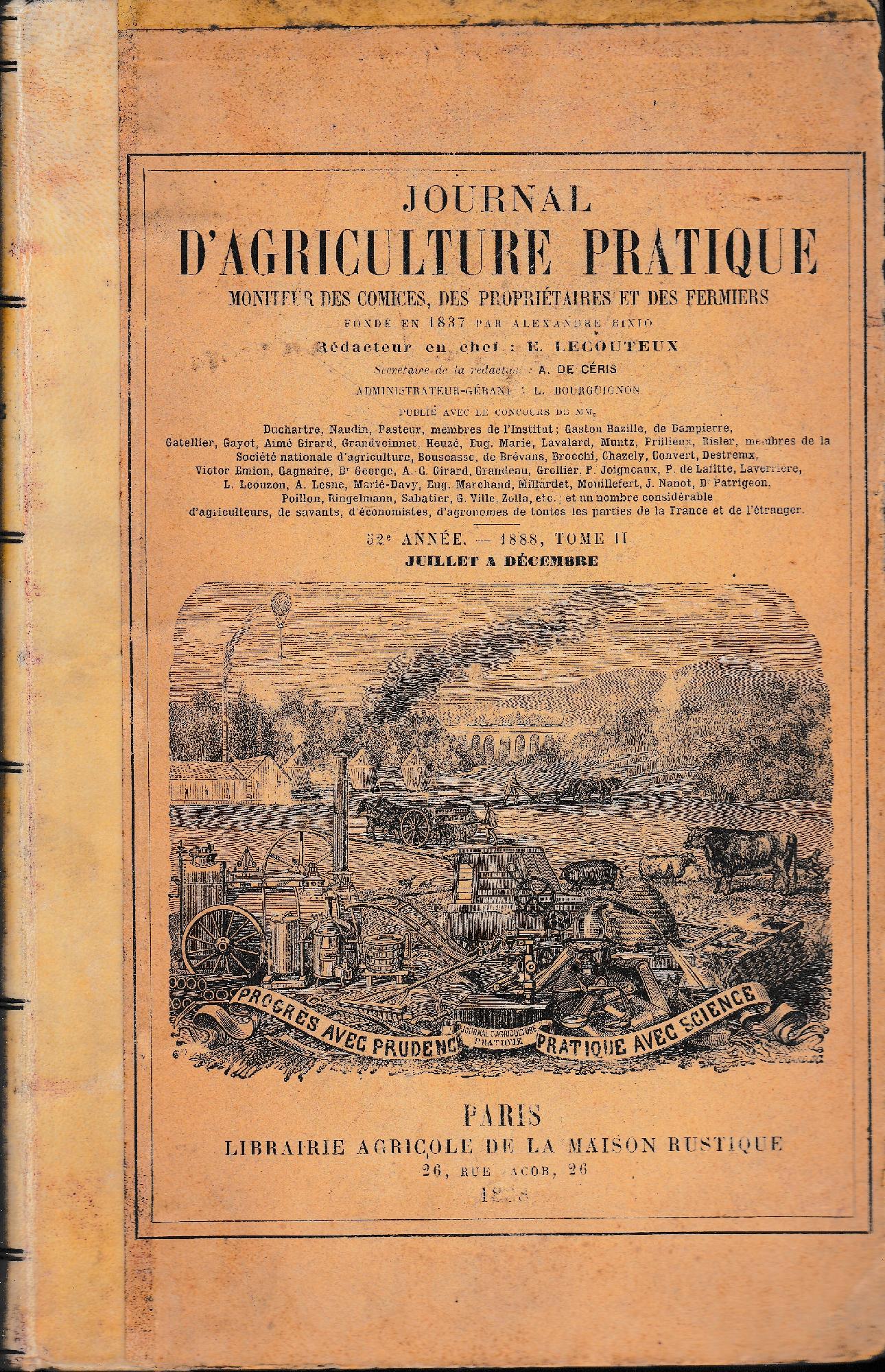 Journal d'agriculture pratique. 1888-52° année-tome II - copertina