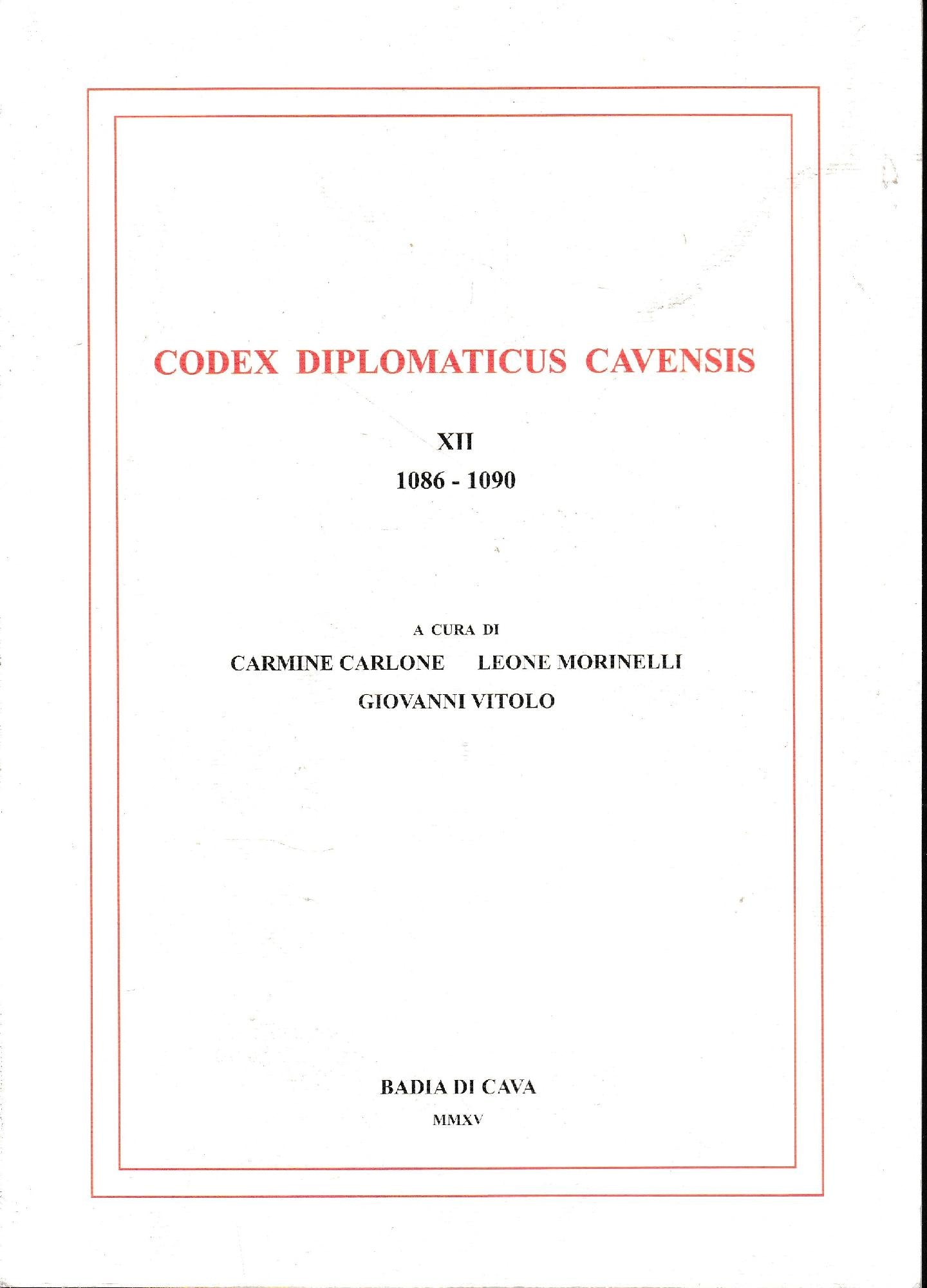 Codex Diplomaticus Cavensis XII 1086-1090 - copertina