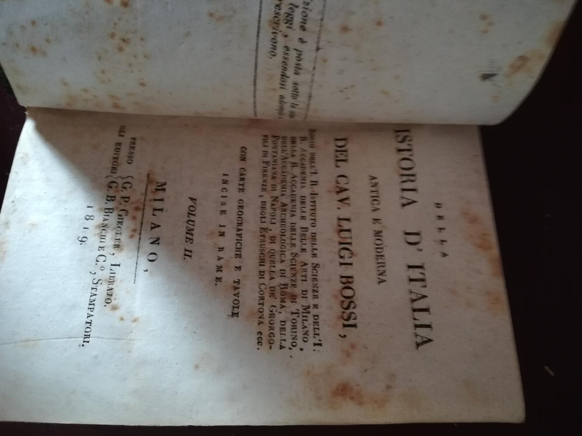 Della istoria d'Italia antica e moderna. Volume II. - copertina