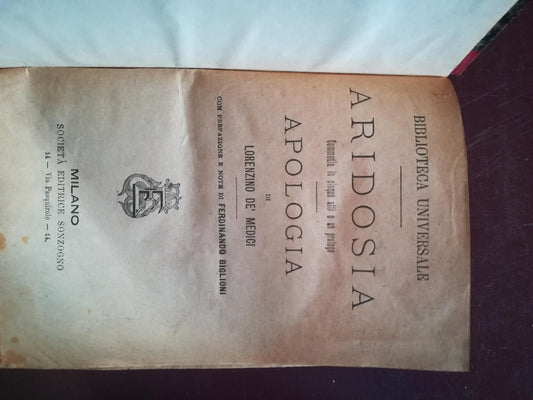 ARIDOSIA - commedia in cinque atti e un prologo. APOLOGIA - copertina