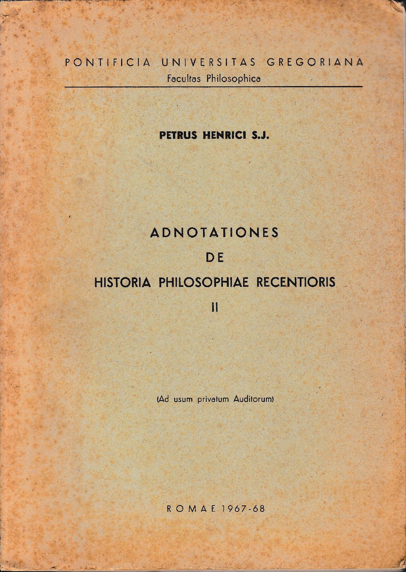 Adnotationes de historia philosophiae recentioris II - copertina