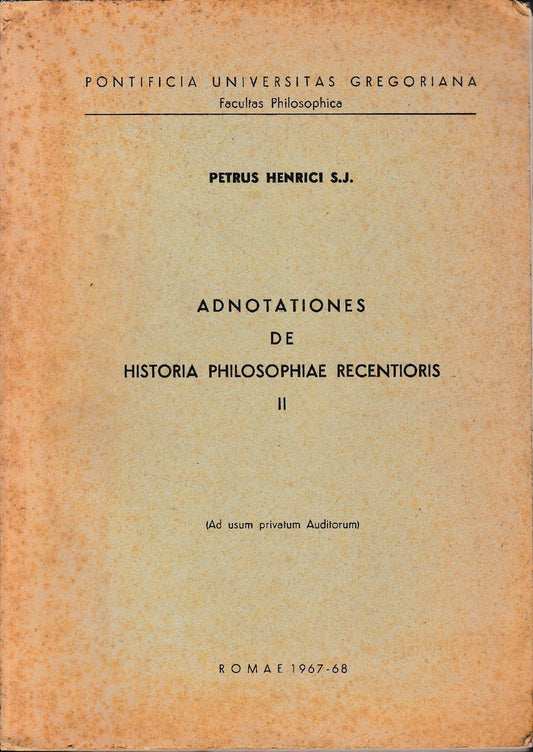 Adnotationes de historia philosophiae recentioris II - copertina