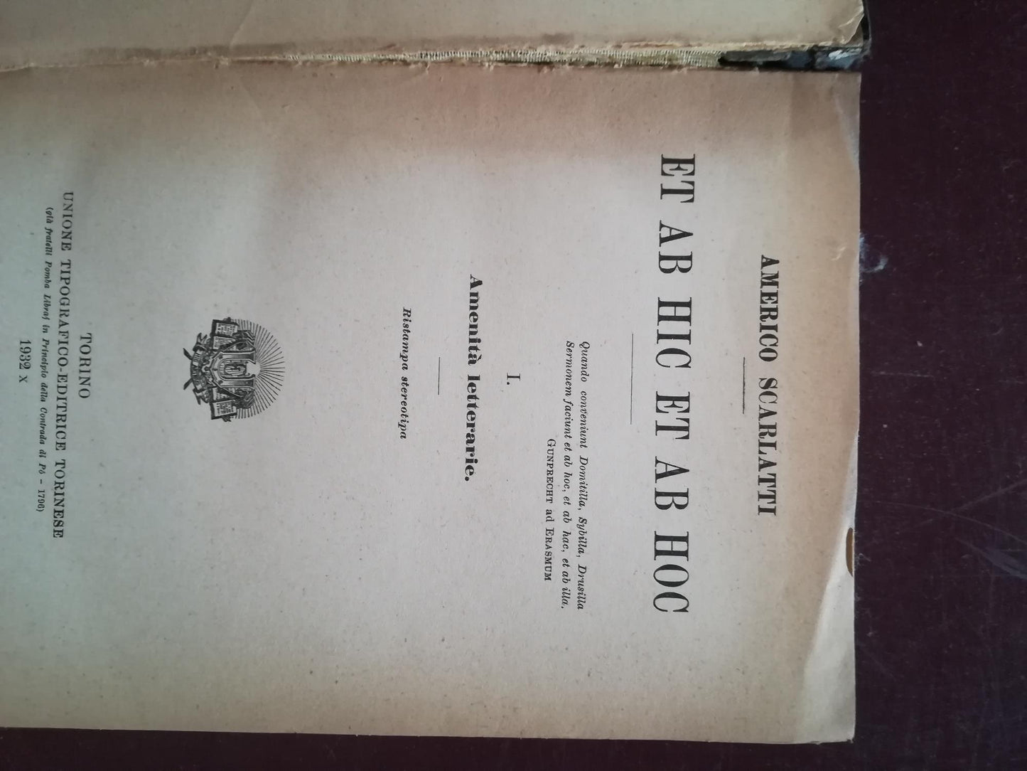 Et ab hic et ab hoc. Vol. 1: Amenità letterarie - copertina