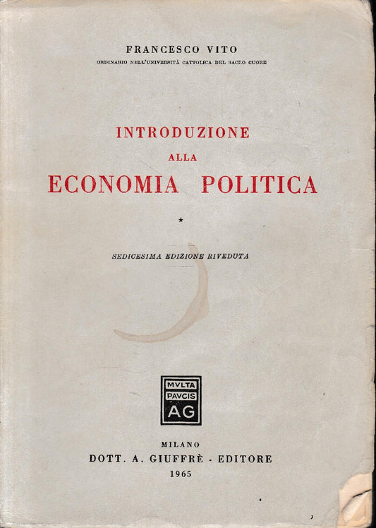 Introduzione alla Economia Politica, vol. 1° - copertina