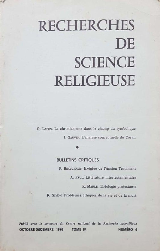 Recherches de science religieuse - copertina