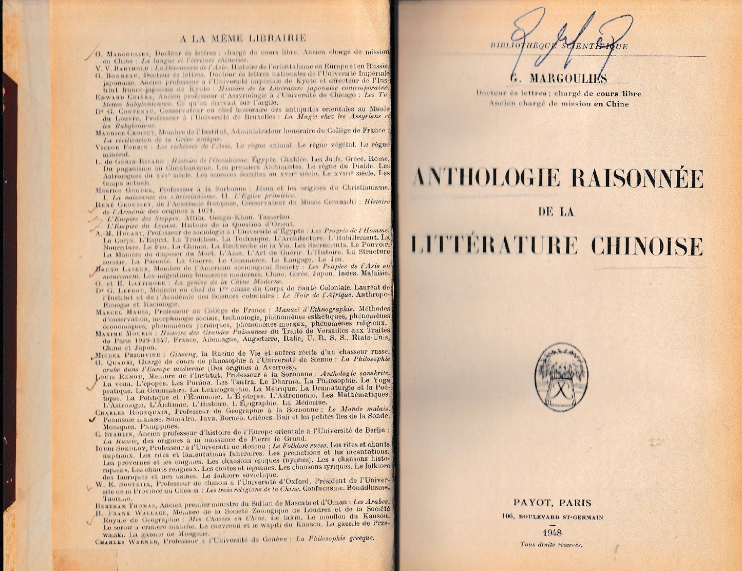 Anthologie Raisonnée de la Littérature Chinoise - copertina