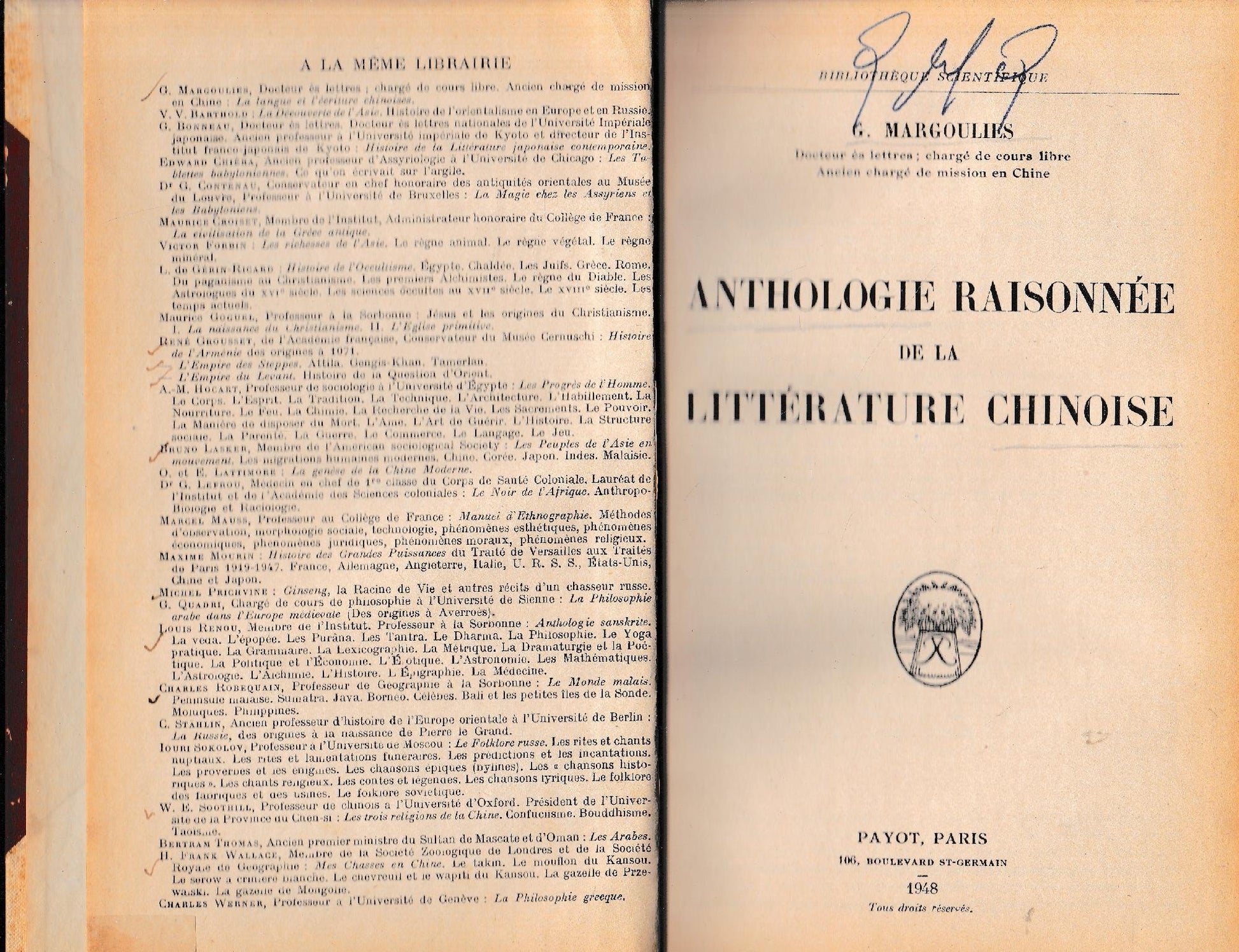 Anthologie Raisonnée de la Littérature Chinoise - copertina