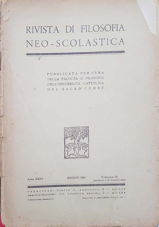Rivista di filosofia neo-scolastica. Maggio 1943, fascicolo III - copertina