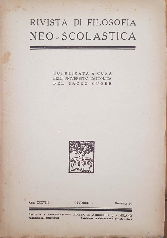 Rivista di filosofia neo-scolastica. Ottobre, fascicolo IV - copertina