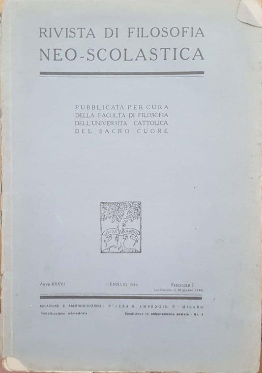 Rivista di filosofia neo-scolastica. Gennaio 1944, fascicolo I - copertina