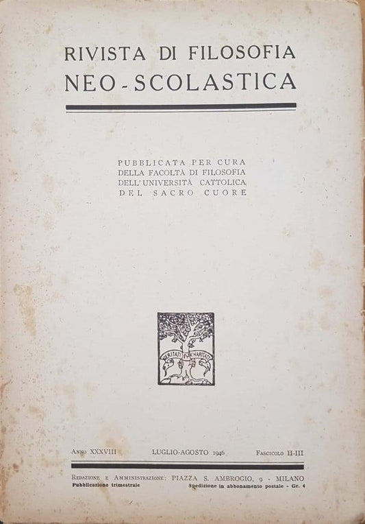 Rivista di filosofia neo-scolastica. Luglio-agosto 1946, Fascicolo II-III - copertina