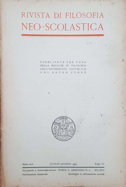 Rivista di filosofia neoscolastica. Luglio-agosto 1950, fascicolo IV - copertina