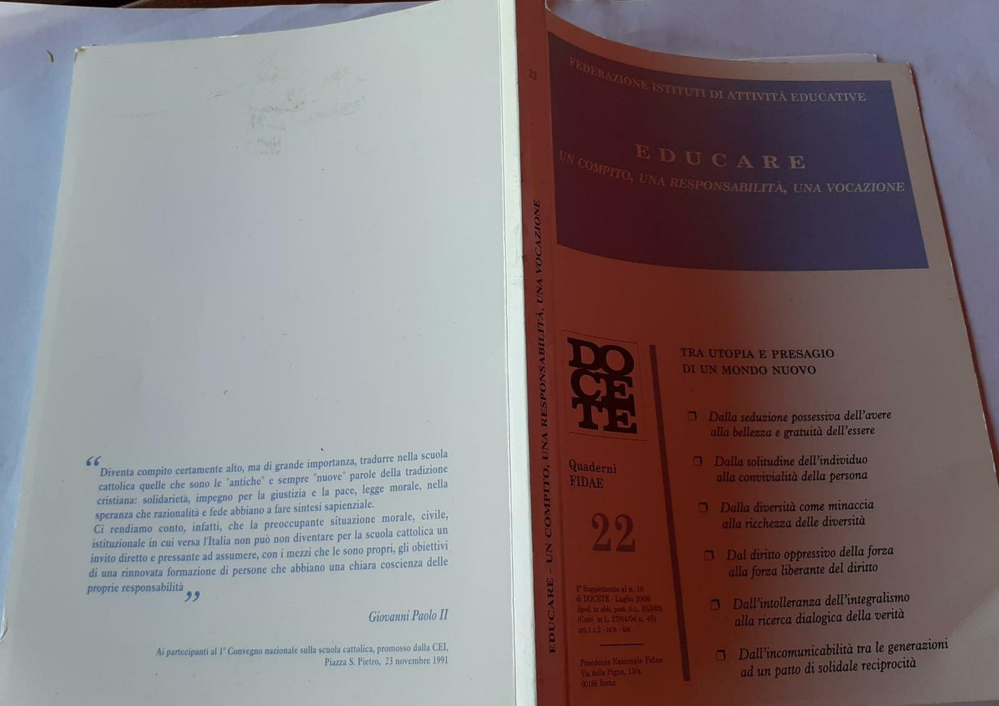 Educare  Un compito, una responsabilita', una vocazione - copertina