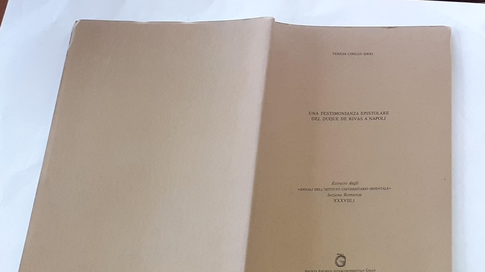 Una testimonianza epistolare del duque de rivas a Napoli - copertina