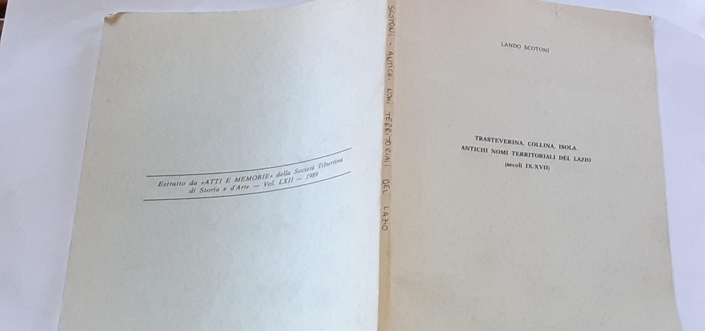 Trasteverina, collina, isola. Antichi nomi territoriali del Lazio - copertina
