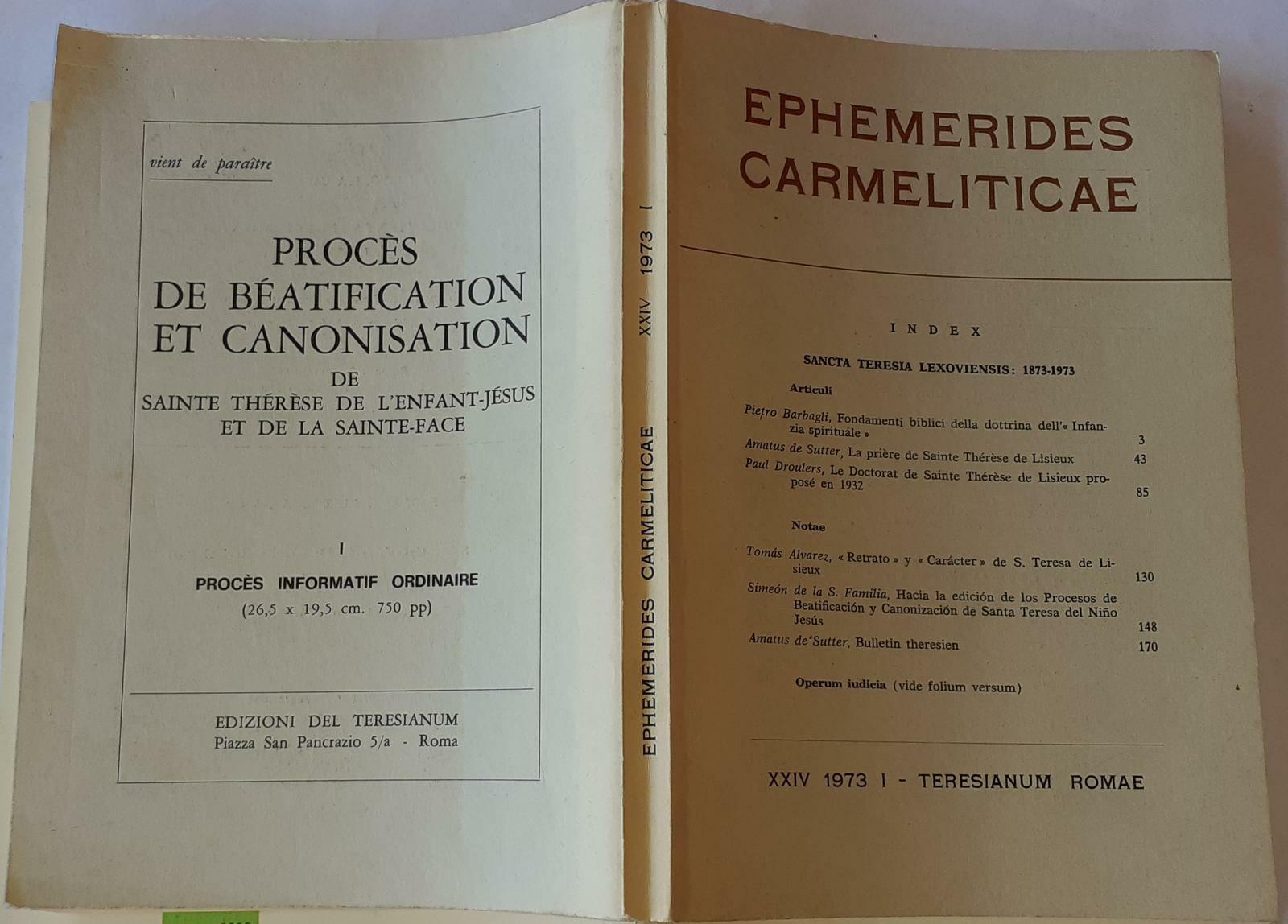 Ephemerides Carmeliticae. Annus XXIV. Volume I - copertina