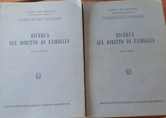 Ricerca sul diritto di famiglia. Parte prima e seconda. - copertina