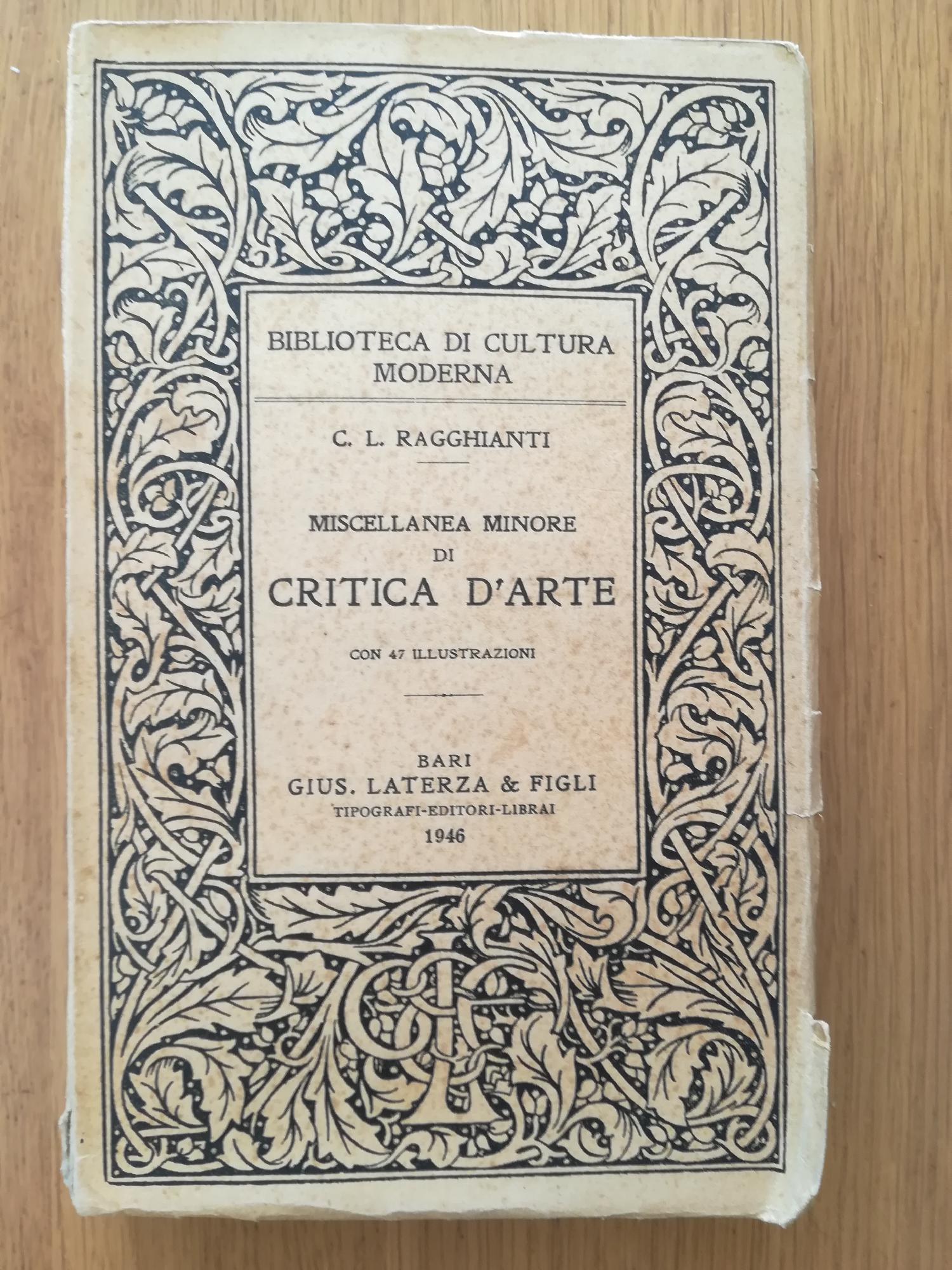 Miscellanea minore di critica d'arte - copertina