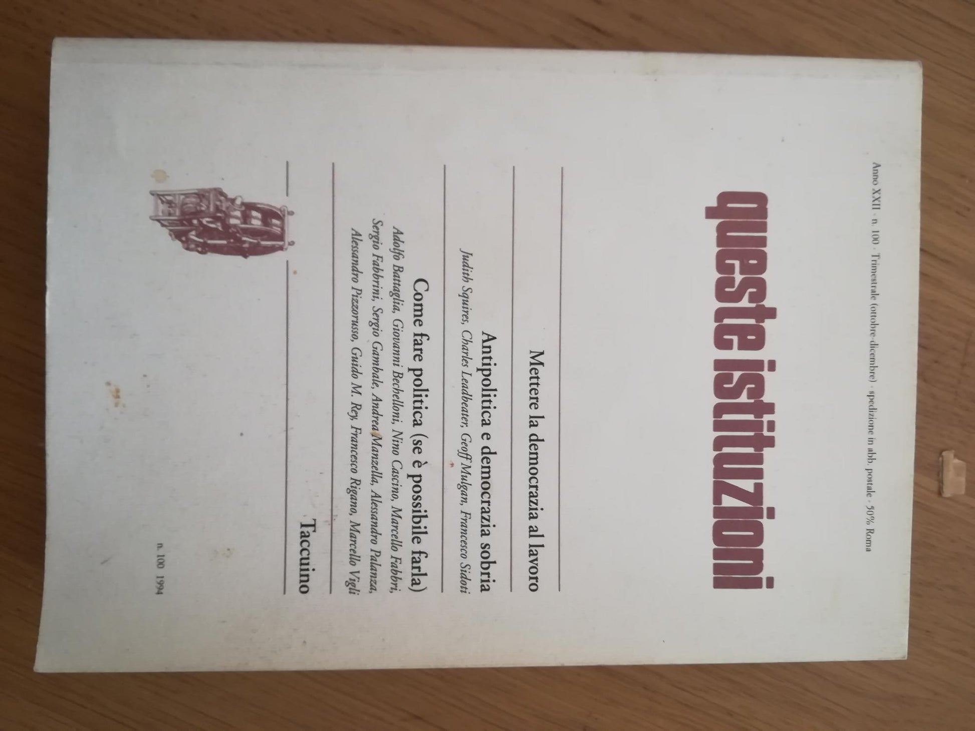 Queste istituzioni. Anno XXII n 70 Trimestrale (ottobre - dicembre 1994) - copertina