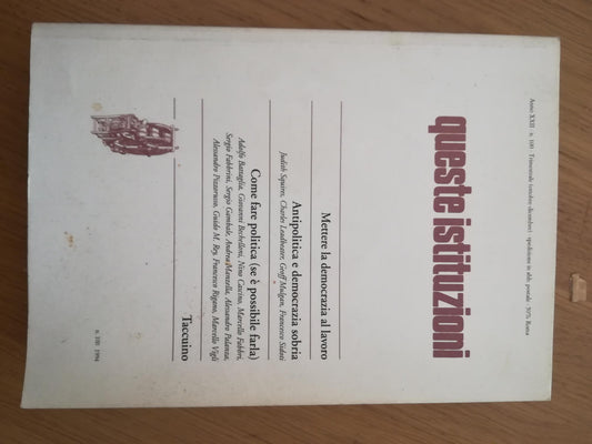 Queste istituzioni. Anno XXII n 70 Trimestrale (ottobre - dicembre 1994) - copertina