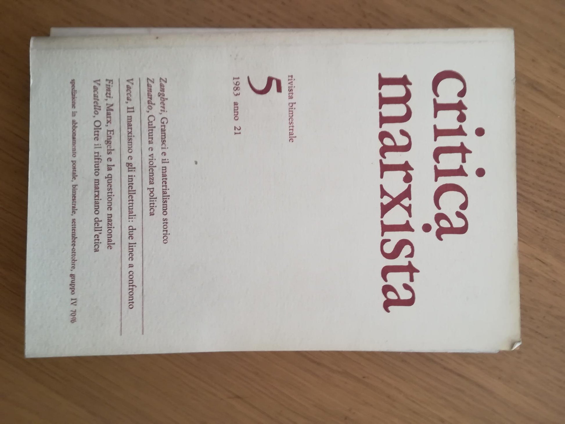 Critica Marxista. Rivista bimestrale. N. 5. 1983 anno 21. - copertina