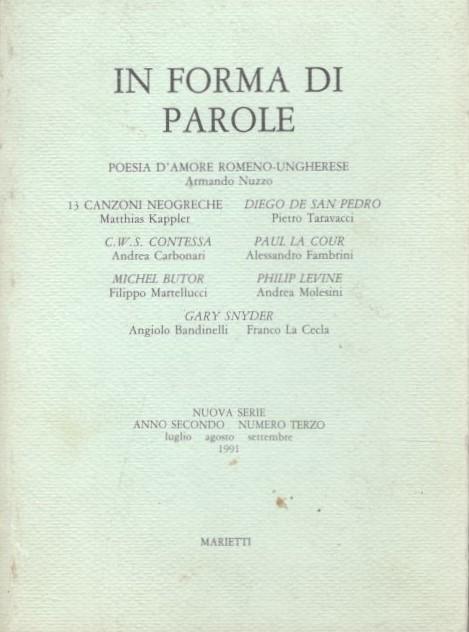 In forma di parole, poesia d'amore romeno-ungherese, nuova serie:  anno secondo, numero terzo - copertina