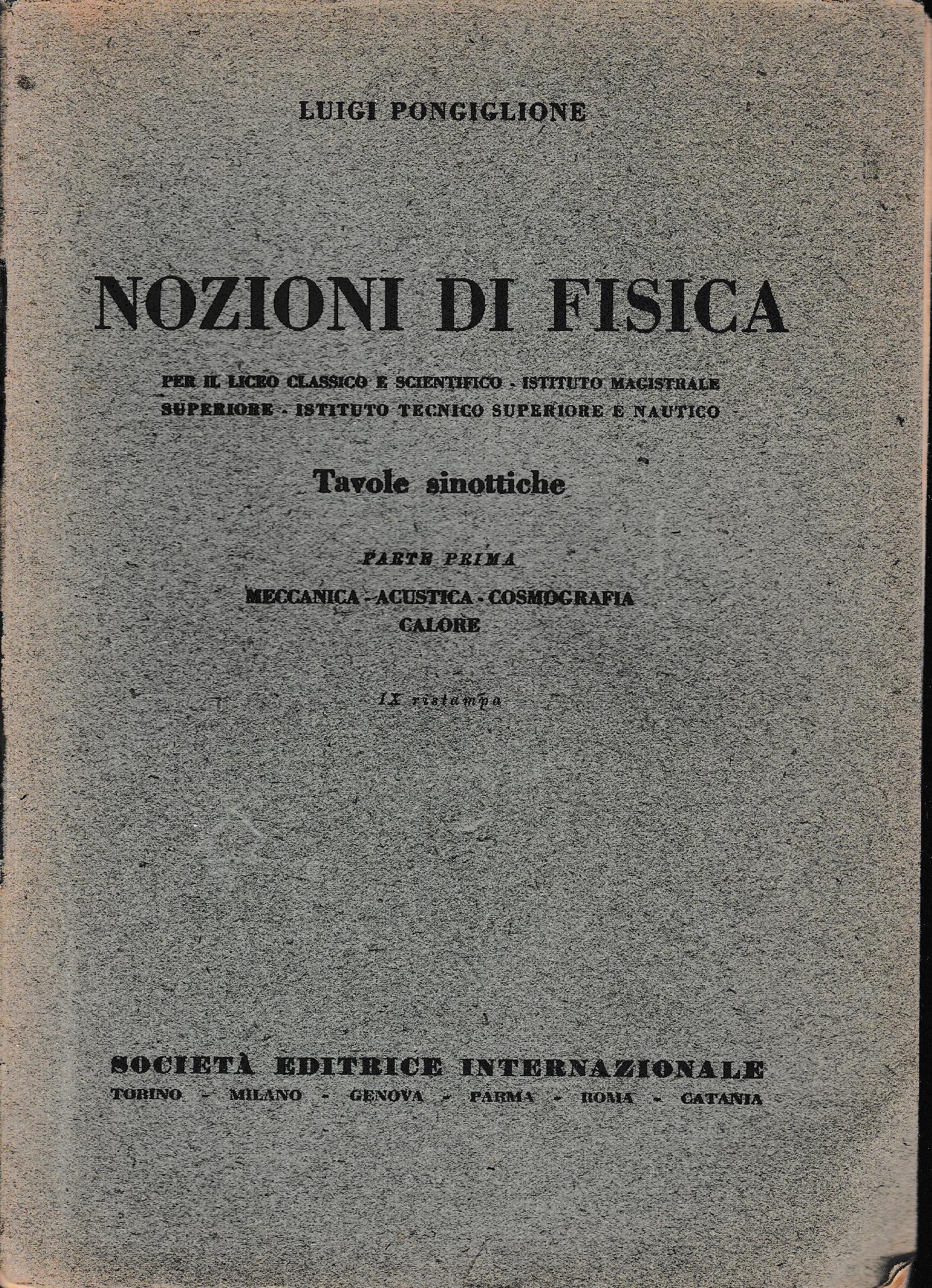 Nozioni di Fisica. Tavole sinottiche parte prima - copertina