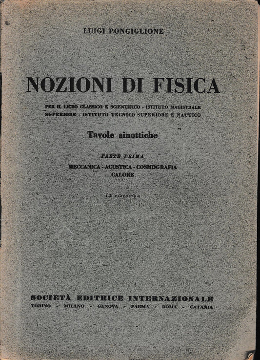 Nozioni di Fisica. Tavole sinottiche parte prima - copertina