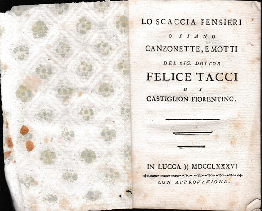 Lo scaccia pensieri o siano canzonette, e motti  (presunta copia anastatica) - copertina