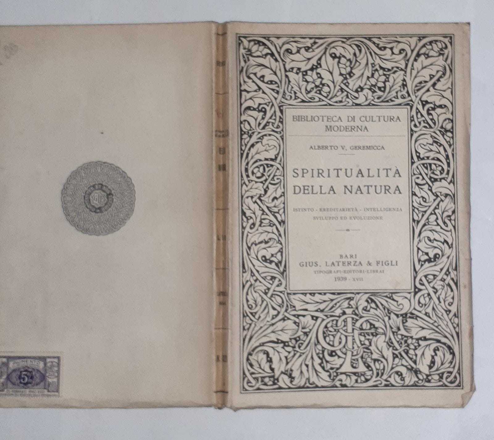 Spiritualita' della natura. Istinto, ereditarietà, intelligenza, sviluppo ed evoluzione - copertina